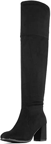 DREAM PAIRS Women's Thigh High Block Heel Over The Knee Boots,Size 10.5,Black,STRETCH_HIGH