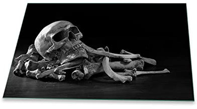 Herdabdeckplatte Abdeckung Ceranfeld Abdeckplatte Schneidebrett 1-Teilig 80x52 Totenkopf Skelette Totenschädel Schwarz Spritzschutz Glasplatte Ceranfeldabdeckung Sicherheitsglas Glasschneidebrett