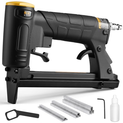 HBT HB7116P-KT 22 Gauge 3/8-Inch Crown Pneumatic Upholstery Stapler, Air Stapler Kit, with 6000 Staples, 1/4-Inch to 5/8-Inch