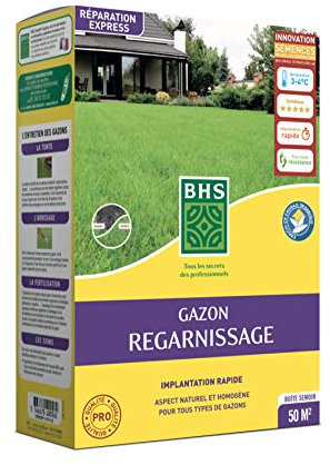 BHS Gazon Regarnissage et Engrais - 1kg - 50 m² - Gazon Plus résistant et Mieux protégé - Rapide et Durable - Tous Types de Terrain et Climats GRP1