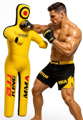 Stylso Wrestling Dummy Grappling Dummies - BJJ Dummy Judo Karate Jiu Jitsu Practice Dummy - Un-Filled (Yellow, 5ft / 60 inches)