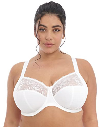 Elomi Women's Morgan Banded Comfort & Support. Three-Section Cup, Side Frame, Stretch Lace. Solid Color Dd+ Bras Full Coverage, Opaque, White, 38DD