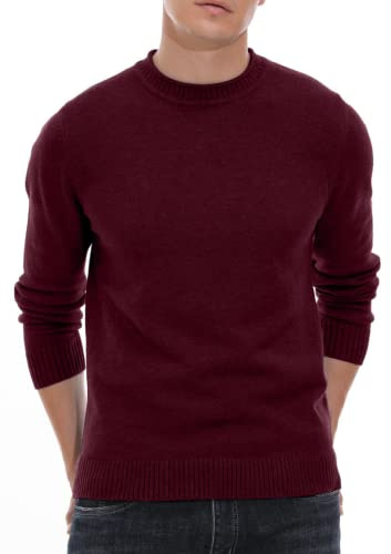 Hisir Jersey Hombre Invierno Cuello Redondo Sueter Hombre Manga Larga Invierno Cálido Jerseys de Punto para Hombres (Rojo Vino, L)