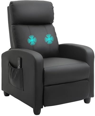 HOMCOM Fauteuil de Relaxation et Massage électrique avec Inclinaison Manuelle Dossier Repose-Pied réglable revêtement synthétique Noir