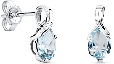 Orovi – Ohrringe Tropfenform aus 14 Karat Weißgold (585) mit kreiertem Topas (0.92 ct) – Ohrstecker Gold Damen mit Edelstein in edler Krappenfassung – Allergenfrei & handgemacht (10 x 4.5 mm)