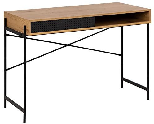 Amazon-Marke: AC Design Furniture, Schreibtisch mit Schiebetür und offenem Aufbewahrungsfach, Rechteckig, Schwarzesche, 110 x 50 x 75 cm