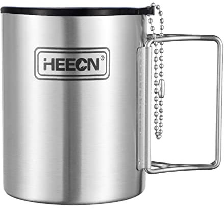HEECN® Edelstahlbecher Klappbar mit Deckel - Camping Becher - Edelstahl Tasse - Thermo - Kaffeebecher - Doppelwandige Isolierbecher BPA-frei HESS-007R 330ml mit Versiegeltem Trinkdeckel