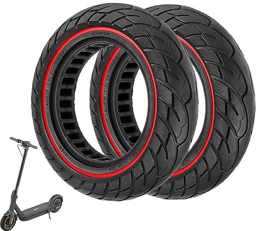 VOLOHAS 60/70-6,5 Vollgummireifen 10 * 2,5 Solide Reifen für Segway Ninebot Max G30 / G30E / G30LP Elektroroller vorne oder hinten Wabenreifen Anti-Rutsch Pannensicher (Rote Streifen 2 PCS)