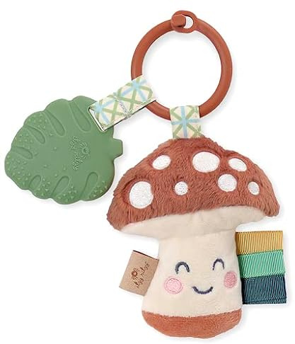 Itzy Ritzy Infant Toy & Teether - Itzy Pal Baby Teething Toy Includes Lovey, Crinkle Sound, Textured Ribbons & Silicone Teether Toy for Newborn (Mushroom)