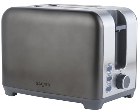 Salter EK4536GUNMETAL Cosmos 2-Slice Electric Toaster –7 Levels of Variable Browning Control, Defrost, Reheat and Cancel Functions, Removable Crumb Tray for Easy Cleaning, Indicator Lights, 930W, Grey