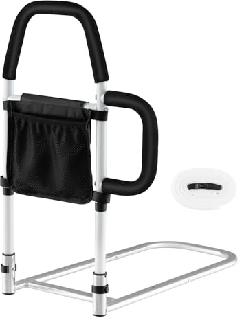 COSTWAY Bed Rails for Elderly Adults, Medical Bed Mobility Assist Bar with Handrail, Storage Pocket, Fixing Strap, Fits King, Queen, Twin, Full Bed (2 Handrails)