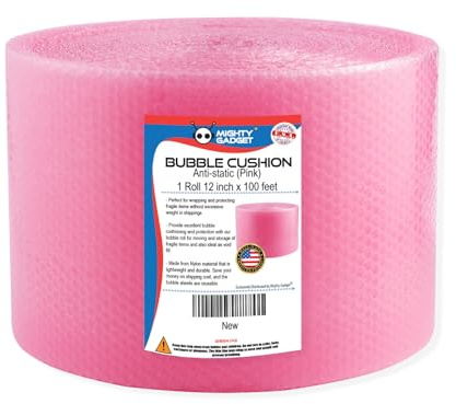 Mighty Gadget 100 ft Anti-static Small Bubble Perforated Every 12” Cushioning Wrap for Moving & Shipping Bubble Packing Wrap for Extra Protection Clear Bubble Roll Moving Supplies (Pink)
