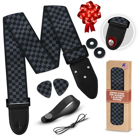 Art Tribute Guitar Strap Premium Padded For Electric, Acoustic, and Bass. Adjustable Unique Design Guitar Straps Includes 2 Strap Locks To Keep It Safe - Discover Durability Comfort and Style- Black