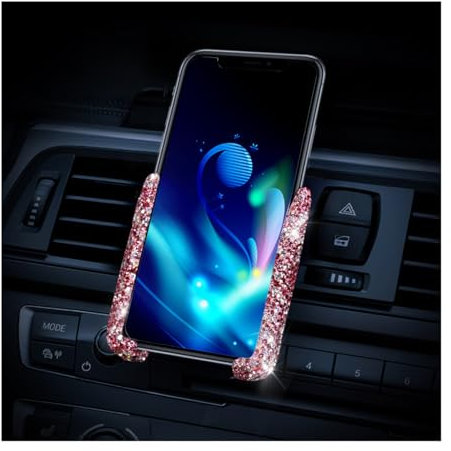 JNNJ Soporte Teléfono Coche Brillante, Soporte Automático Bling Ajustable De 360°, Bling Bling Air Vent Soporte De Teléfono De Montaje, Accesorios Coche para La Mayoría Los Teléfonos(Rosa)
