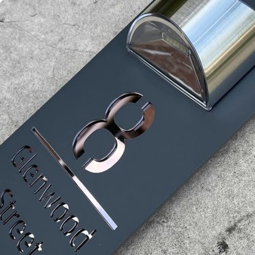 Letrero de puerta personalizado personalizado con luz LED solar moderna para residencia, placa de dirección 3D cortada con láser, placa de dirección para exteriores (negro y oro rosa)