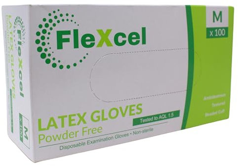 FleXcel Latex Powder Free Gloves Size Medium - Box of 100 units, White