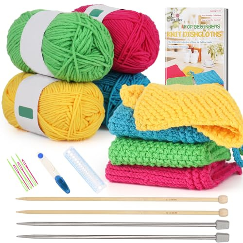 Aeelike Juego de 4 patrones de punto para principiantes, trapos de tejer, agujas 5,0 mm, hilo 5 capas, accesorios, práctico y hermoso