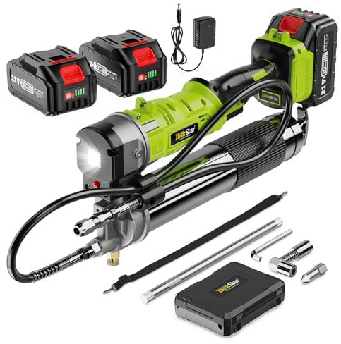 TaskStar 2-in-1 Akku Fettpresse mit 2 * 4000mAh Akkus, [viel Einfacher zu Bedienen] Elektrische Fettpresse mit 90 Grad Fettpistolen-Kupplungsadapter, Fettpresse mit hellem LED-Licht