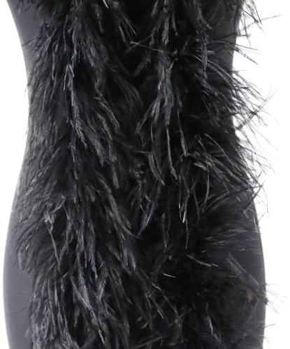 Boa di piume, soffice mazzo di piume, lunghezza circa 2 m, ghirlanda di piume, sciarpa in tinta unita, con piume di struzzo, accessorio per costume Charleston, anni '20, flapper carnevale, nero