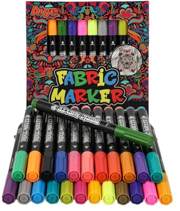 CRESZZLE 24 Rotuladores Textiles – Pintura Textil Permanente y Lavable, Rotulador Textil Permanente, Pintura para Tela para Ropa, Bolsas y Zapatos – Rotuladores para Tela para Niños y Adultos