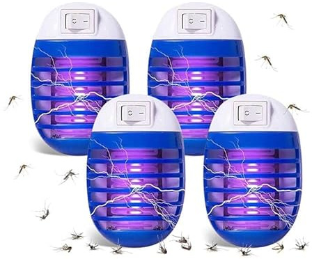 Lampe Anti Moustique 4 Pack, LED UV Anti Moustique,4W Bug Zapper Tueur De Moustique,Prise Anti Insectes Electrique Bug Zapper Lampe avec Night Light pour Insectes