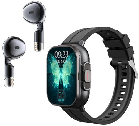 Pyhodi Earphone Sport Watch, HD Touch Screen Smart Watch med öronsnäckor, Fitness Tracker för & för IOS, Telefonsamtal och Musik, Kamera Fjärrkontroll, Väderprognos, Larm, Hitta (Svart stål)