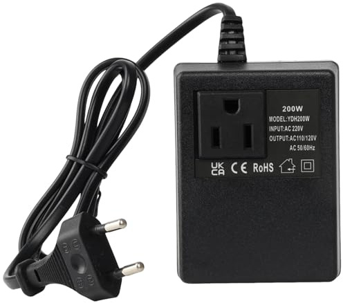 200W Transformateur de Puissance, Convertisseur de Tension | 220V/240V vers 110V/120V,Adaptateur de Prise,Adaptateur Secteur Portable pour Voyages,Transformateur de Puissance (EU Prise)