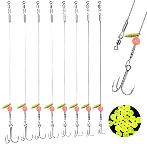 Juego de 8 aparejos de pesca en hielo con anzuelos afilados de tamaño 1 a 8, 7.9 pulgadas de acero inoxidable con peso, lucio, lucio, almizclado, aparejo de depredador para pesca en hielo (gancho