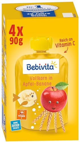 Bebivita Kinder-Spaß Frucht und Getreide, Vollkorn in Apfel-Banane, 4er Pack ( 4 x 4 x 90 g )