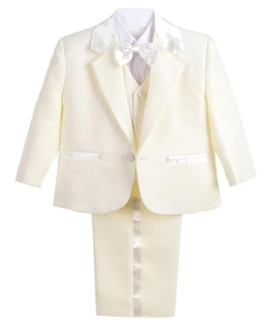 Lito Angels Liten Pojkar Formell Kostym, 5 Stycken Set Bröllop Dop Outfit (Blazer, Skjorta, Väst, Byxor, Fluga) Ålder 3 år (Taggnummer 04), Elfenben