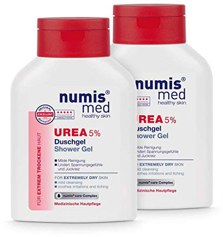 numis med Duschgel mit 5% Urea - Hautberuhigendes Duschgel für extrem trockene, zu Juckreiz neigende Haut - vegane Hautpflege ohne Silikone, Parabene & Mineralöl - Showergel 2er Pack (2x 200 ml)