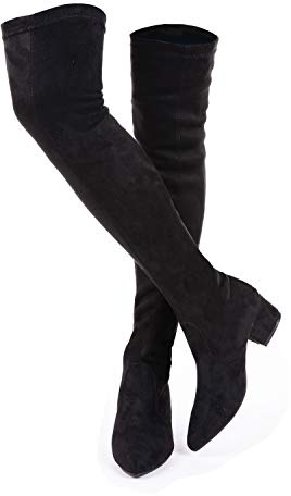 N.N.G Women Over the Knee Boots Black Winter Stretch Suede 2 inch Low Heel Long Thigh High OTK Pointed Toe,Classic Style for Office Evening Casual Wear, Size 8