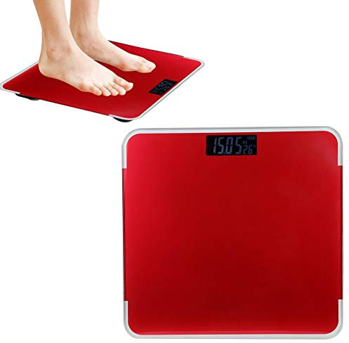 Körperfettwaage, Smart BMI Scale, Digital Personenwaagen, Badezimmer Drahtlose Gewichtsskala, Elektronische Multifunktionswaage, Intelligentes Digitales Körperfettwaage mit LED-Großbildschirm (Rot)