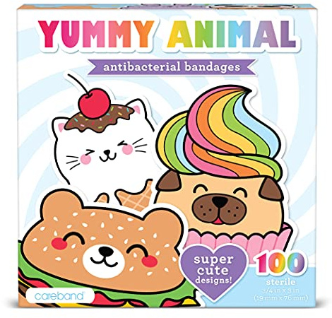 Yummy Animal Kids Bandages, 100 ct Super Cute Designs | Wear Like Stickers, Adhesive Bandages for Minor Cuts, Scrapes, Burns. Easter Basket Stuffers for Kids & Toddlers