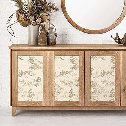 funlife Toile de Jouy - Carta da parati ruvida monocromatica con paesaggio staccabile, retro spesso, adesivo per mensole, mobili, 40 x 150 cm, beige