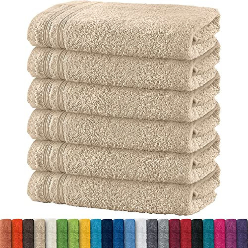 Erwin Müller Handtuch 6er-Pack Heidelberg 100% Baumwolle - saugstark, gut trocknend, kompakt, leichte Qualität beige Größe 50x100 cm - ideal für Sport, Strand, Reisen