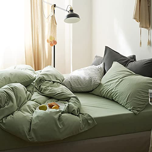 Michorinee Double Duvet Cover Sets Sage Green Bedding Set Double Bed with Zipper Closure Soft Non Iron Microfiber Duvet Cover 200x200 cm with 2 Pillowcases