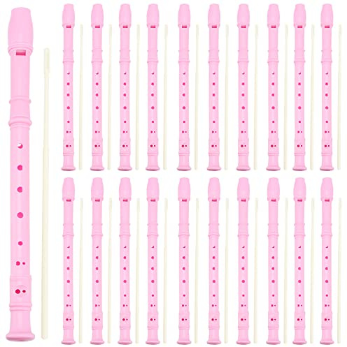 MUKLEI 20 Pack 8 Hole Recorder Instrument Pink, Descant Soprano Recorder Bulk Recorder Musical Instruments with Cleaning Rod for Beginners