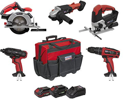 Sealey, 5 x 20V SV20 Series Cordless 5 Tool Combo Kit - 2 Batteries - CP20VCOMBO13