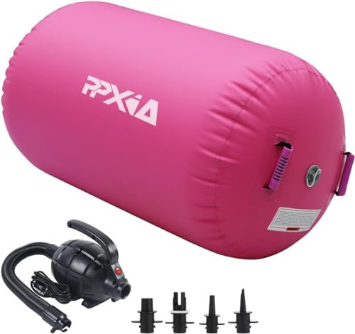 PPXIA Air Roll Aufblasbare Roller, Gym Air Barrel Luft Rollen Gymnastic Zylinder, Gymnastikmatte Tumbling Matte Yoga Roll mit Pumpe für Training (Rosa, 120 x 75 cm)
