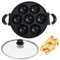 Heaunzy Japanische Takoyaki-Pfanne mit großer Öffnung mit Glasabdeckung, Kuchenform, Brateneier, Poffertjes-Pfanne, Appam-Pfanne, Banh Khot-Pfanne, antihaftbeschichtet, 0.95 kg (7 Löcher)