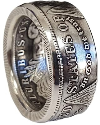 Rings for Men, Retro Punk Ring Vintage Coin Jewelry, Elegant and Stylish US Morgan Silver Dollar Ring for Women and Men Patriotic United States National Emblem Coin Engraved Signet Rings (13)