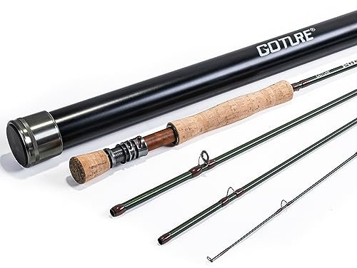 Goture Fliegenfischrute, 2,7 m, 4-teilige Fliegenrute mit Tragetasche, Süßwasser, Salzwasser, Kohlefaser, blanko, Fliegenrute für Zander, Barsch, Lachs, Forelle (2,7 m #7)