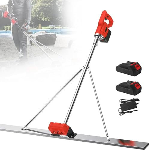 RayGenius Vibrateur pour Chape De BéTon avec Plaque De 5 Pieds, RèGle De Nivellement De Surface De BéTon AlimentéE par Batterie, Vibrateur éLectrique Rechargeable pour Plaque De Ciment,1.8M-2Xbattery