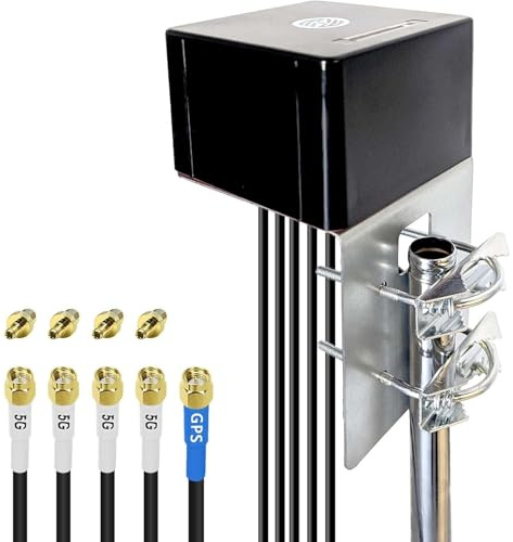 Maswell Antena GPS/5G 5 en 1 4X4 MIMO, hasta 6 dBi, Omni Cross Polarized Wideband 600–8000 MHz 4G+ LTE-A 5G UWB, WiFi 6E, WiFi 7, GNSS GLONASS Beidou Gaileo, SMA-Stecker/TS9