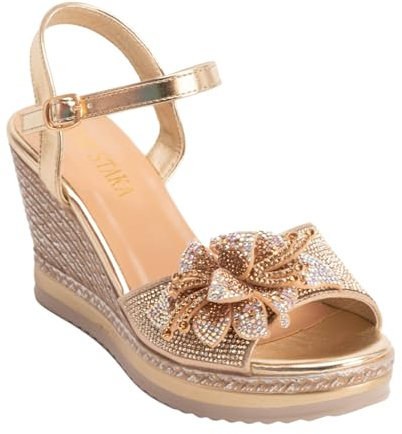 IVACHY Women's Sparkling Wedge Sandals- Flowers Diamonds Shinny Crystal- Ladies Wedges- Available size UK 3 to UK 7.5