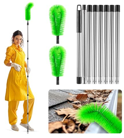 Zhichen star Gutter Cleaning Tools from The Ground, 10.5 FT Adjustable Length Gutter Cleaning Tools, Gutter Cleaner Ability to Easily Clear roof Leaves and Debris (Green)