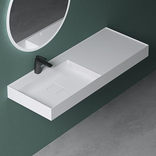 Mai & Mai Vasque de Salle de Bains Lavabo à Poser ou Suspendu Blanc Mat en Résine 120x46cm Col630