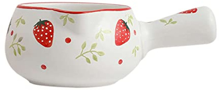 GTORCZDF Hand Painted Fruit Pattern Milk Pan with Pouring Lip, Small Saucepan, Complementary Food Milk Pot, for Milk, Porridge-cherry-1000ml/35oz Pots (Strawberry 1000ml/35oz)