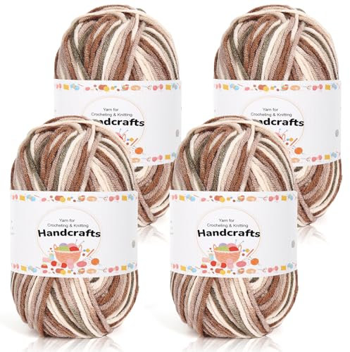 Aeelike 200g(4x50g) Wolle Bunt Farbverlauf, 5Ply Strickwolle aus Acryl, Ultraweiche Garn zum Häkeln und Stricken, Mehrfarbiges Acryl Häkelgarn von Decke, Pullover, Schals, Hüte, Khaki Blume